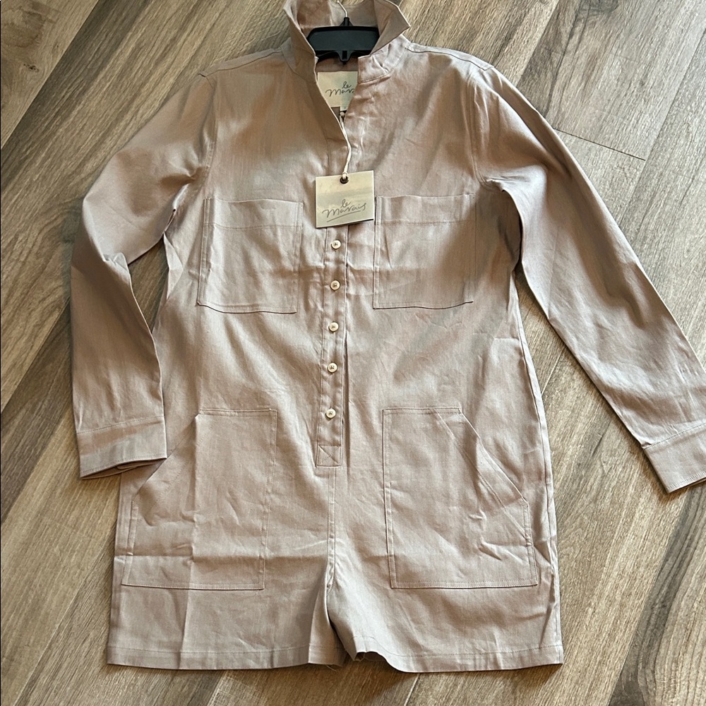 Le Marais Beige Button-Up Romper size small NWT
